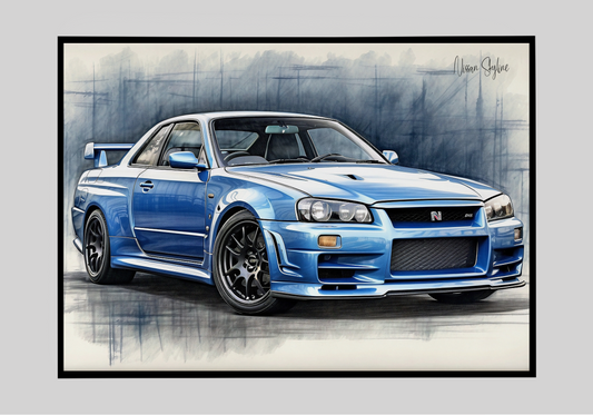 Plakat Nissan Skyline R34 Szkic