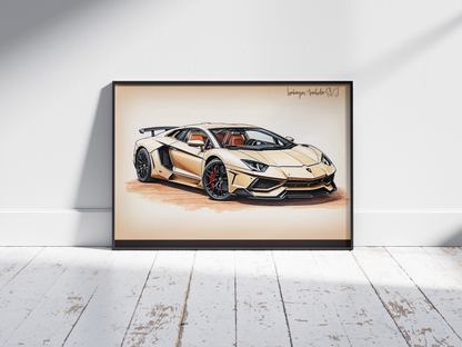 Plakat Lamborghini Aventador SVJ Szkic